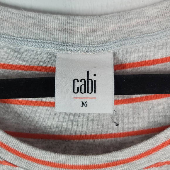CAbi Womens Ruffle Peplum Striped Sleeveless Stretch Tank Top Gray Orange Size M - Picture 4 of 7